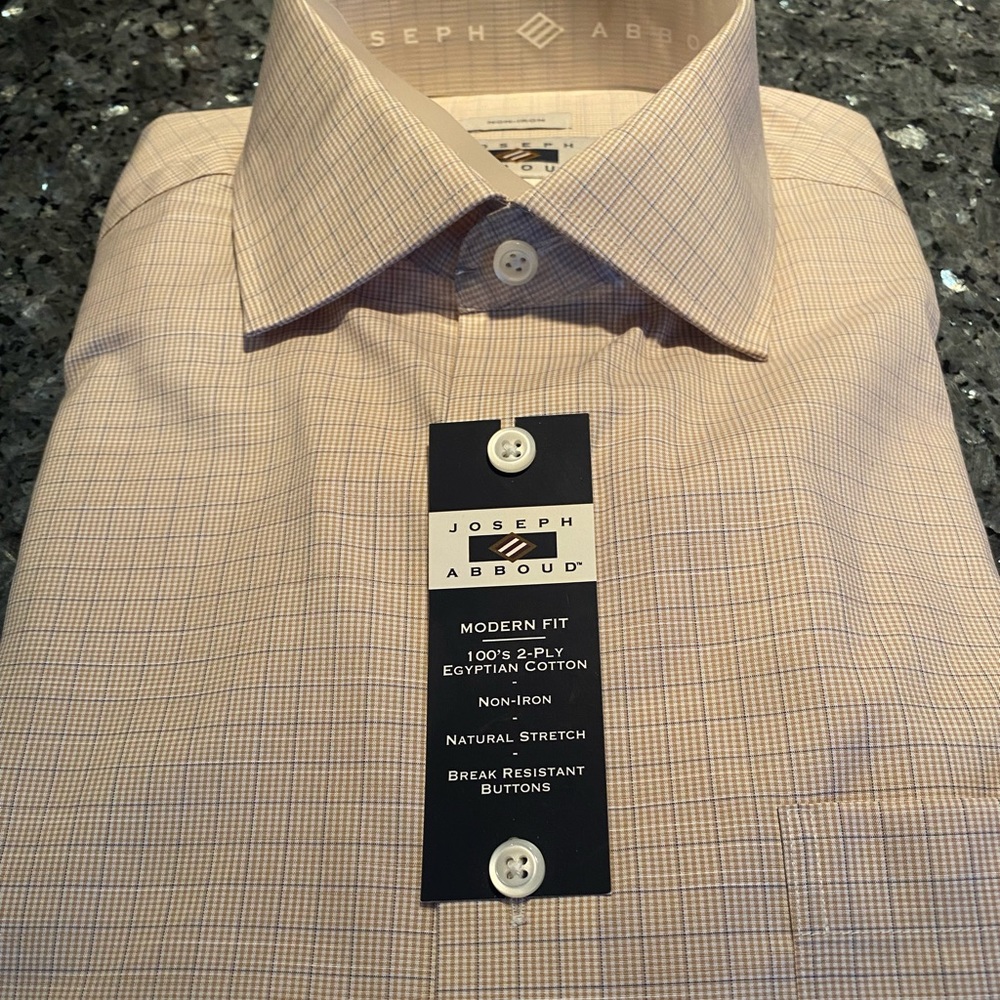 Joseph Abboud Beige Dress Shirt with Blue Window Pane